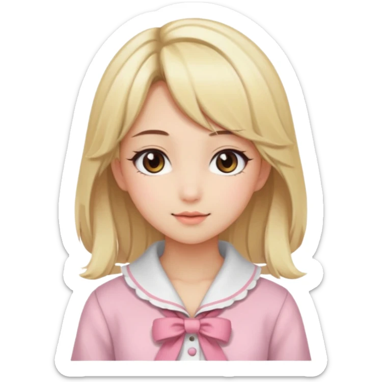 Cute anime girl with blonde hair and brown highlights and cute coquette clothes sticker