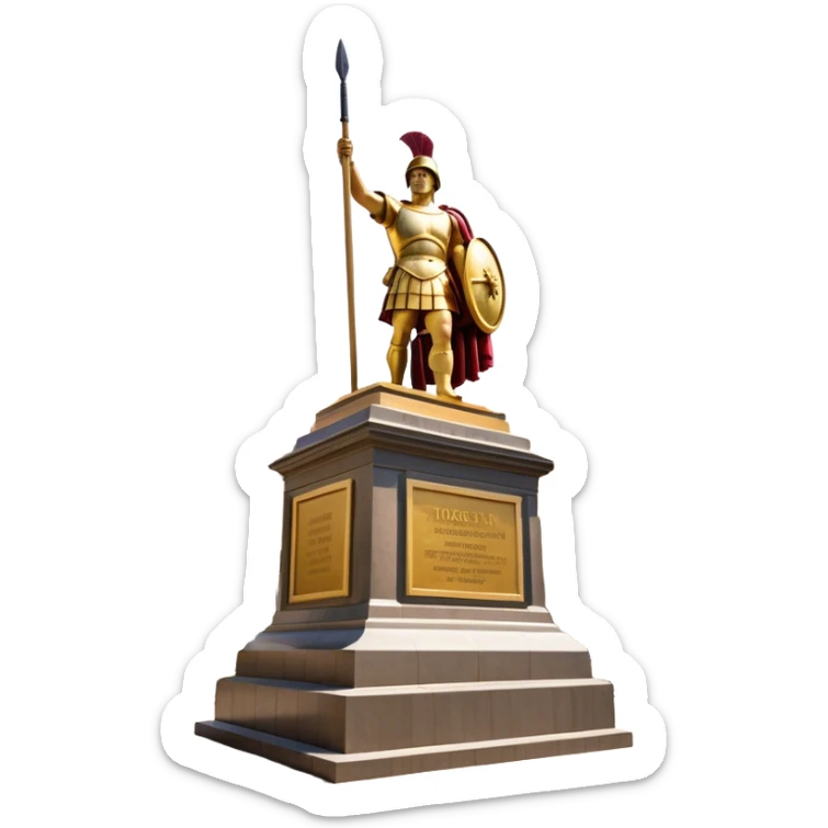 Cinematic Realistic Roman Soldier Statue at Botero Square Landmark Emoji, depicted as a striking, larger-than-life sculpture rendered with rich detail and dynamic, urban lighting. sticker