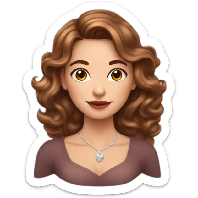 white beautiful woman, brown wavy hair, shows heart by two hands, long earrings sticker