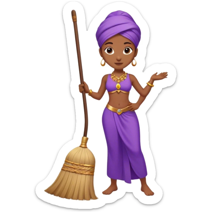 genie cleaning up, genie with a broom, genie sweeping the floor, no artifacts, no extras, purple clothing sticker