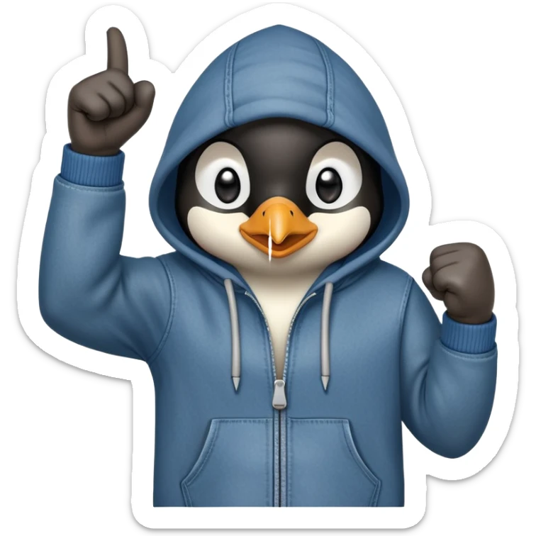 determined anthropomorphised penguin in a hoodie and jeans doing a fist pump sticker