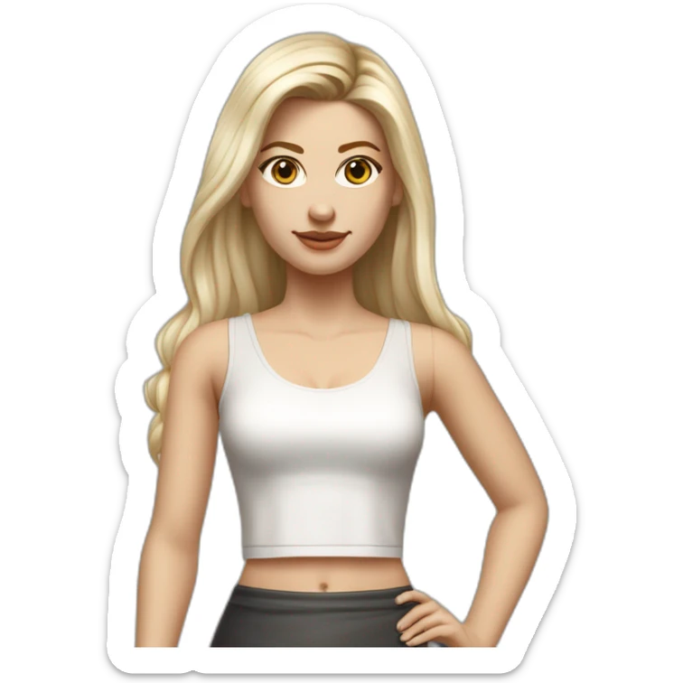 hyperrealist caucasian long straight blonde hair dark brown eyes sexy woman white crop tank top gray tight mini skirt black high heel shoes full body sticker