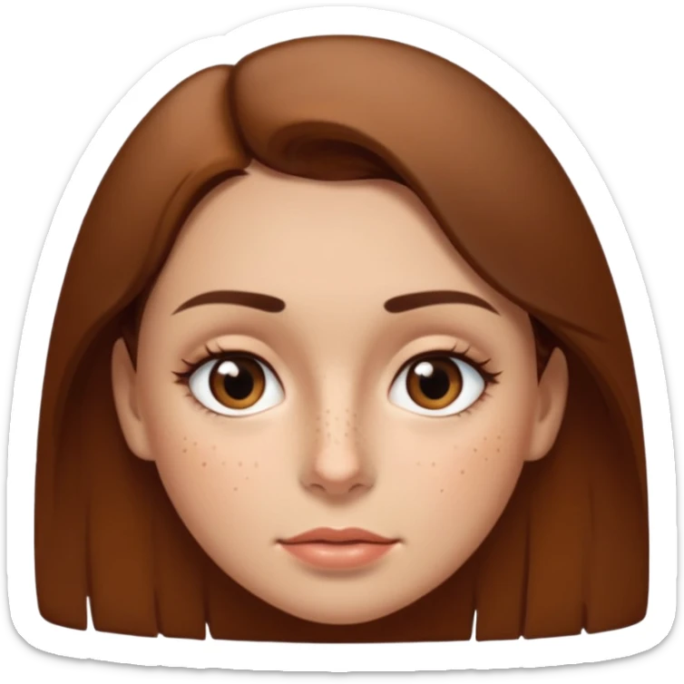 Una mujer morena con pelo castaño ojos medios chinos labios el de arriba delgado y el de abajo grueso nariz pequeña pocas pecas un lunar en al lado del labio y otro en la ceja hizquierda  cejas medias gruesas con  poco pelo  sticker