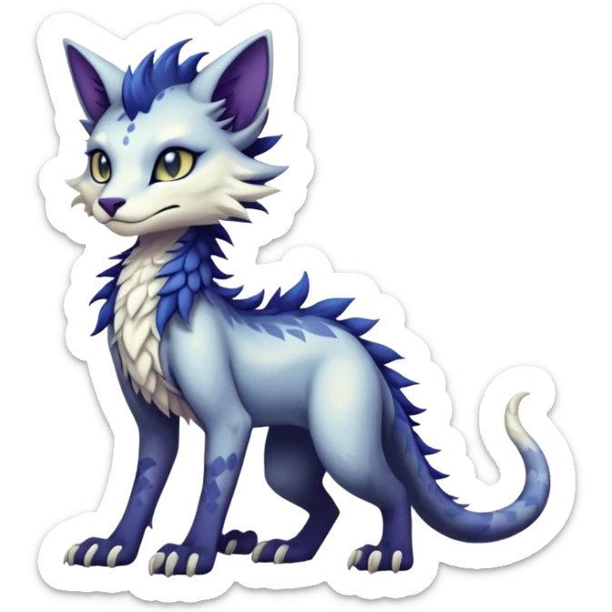 Kawaii dark edgy fantasy ethereal feline-vernid-sergal-fursona animal creature with a tufted tail full body with intricate markings  sticker