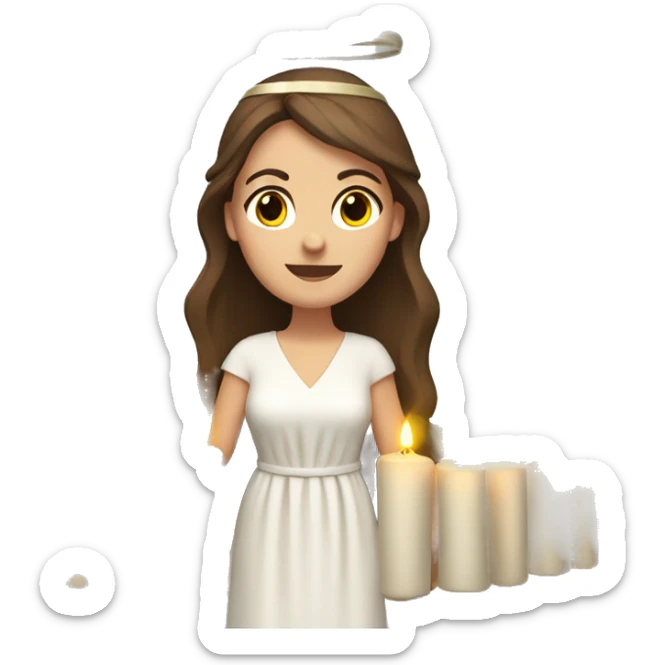 brown haired white women with white gown and advent wreath with candles on the head sticker