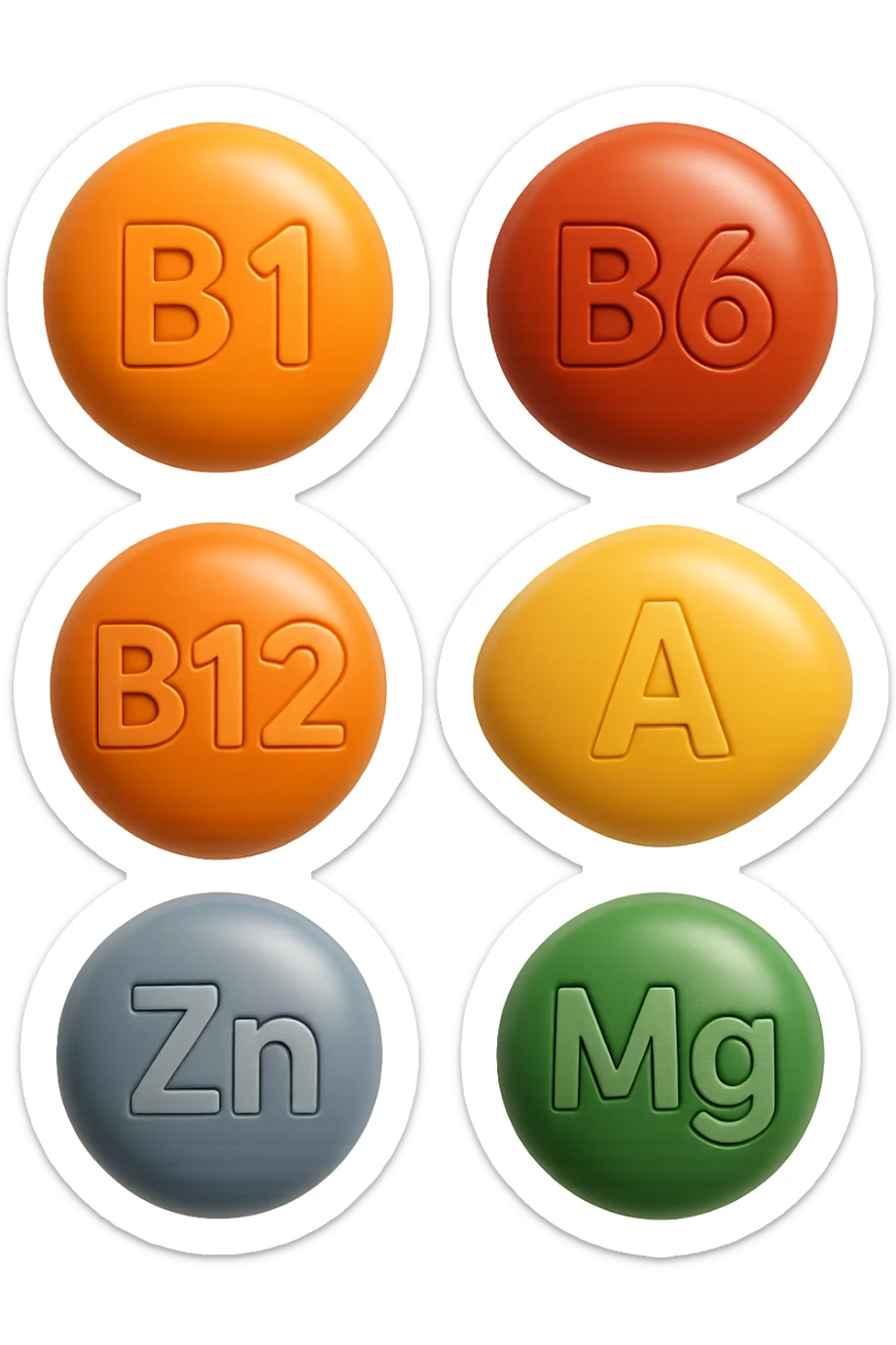 emoji stile iphone in 3d di vitamine del gruppo B, vitamina A, zinco, magnesio, iperrealistico 4k sticker