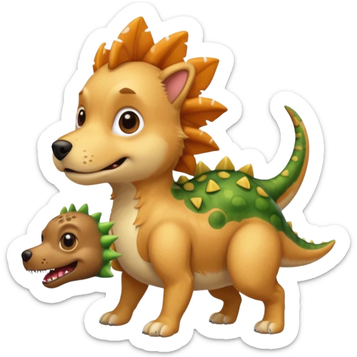 een killer golden retriever in een dino kostuum dat een chihuahua in een dino pak vermoordt sticker