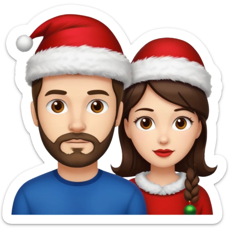 SCOTTISH MAN WITH STUBBLE AND BRUNETTE WOMAN WITH XMAS HAT sticker