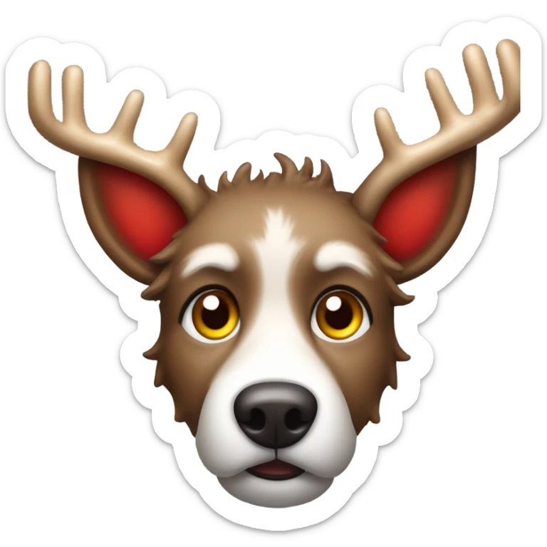 Brown scraggly dog with Christmas antler and red light up nose like Rudolph  the red nose reindeer  sticker