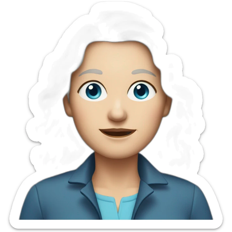 28 old women, white skin, long dark blond hair, blue eyes, red shirt in a gray jacket sticker