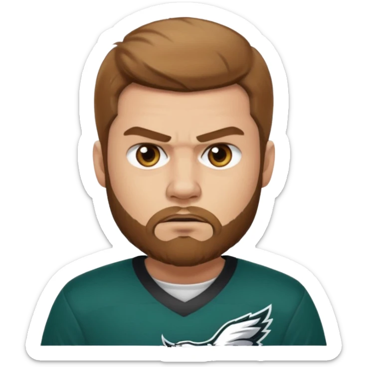 Angry eagles fan male with short light brown hair and beard, light skin sticker