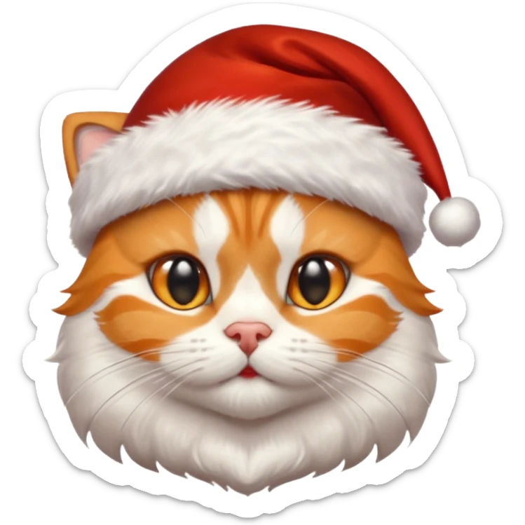 Make me a orange tabby cat with a white chin and a bit of white on the end of his tail and  a Santa hat that looks like 🐱 emoji sticker