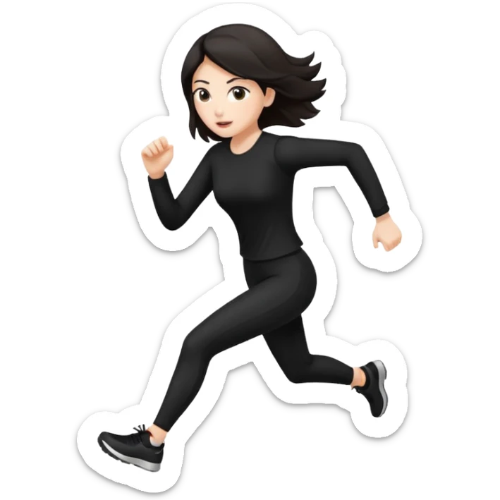 Head to toe Body woman from the front run’ing toward the screen White skin black/brown hair in black clothes sticker