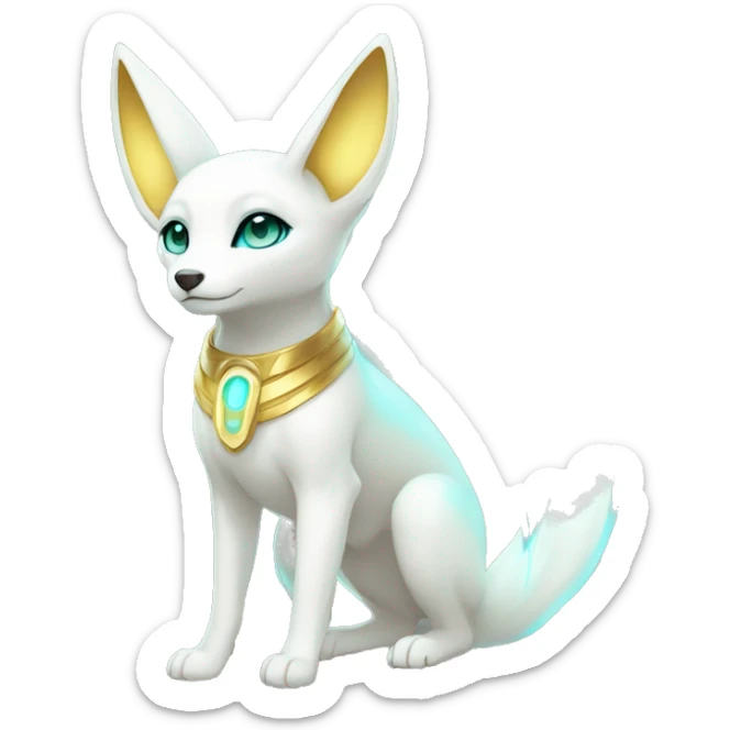 Shiny White Angelic Electric Albino Umbreon. cyan eyes and cyan markings. Golden Anubis-rings. full body sticker