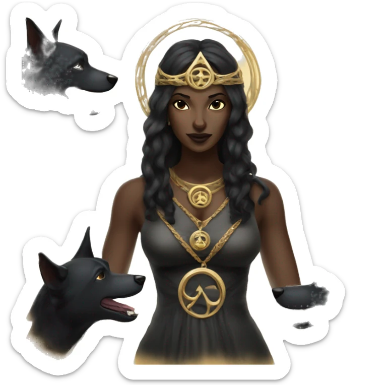 Hekate goddess of the night and magic- triple goddess black hair and two black dogs sticker