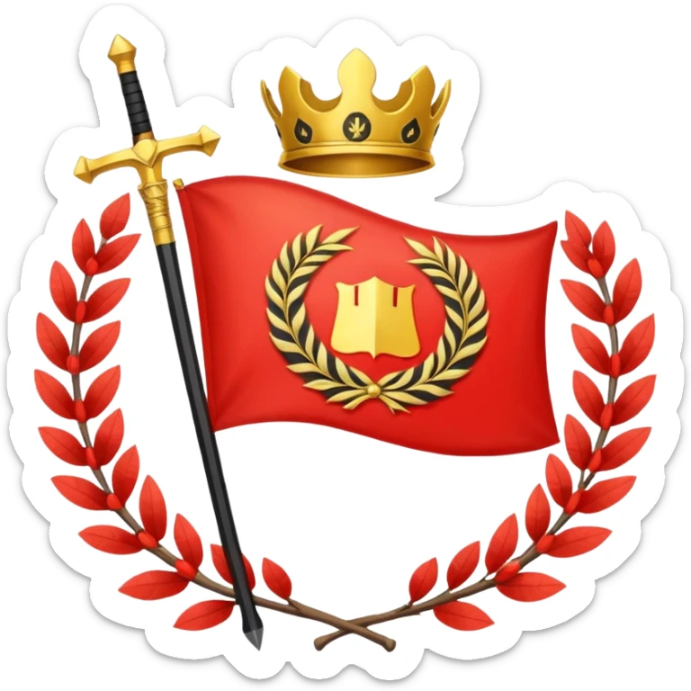 two red diagonal stripes black stripe flag with golden wreath and golden sword in center sticker