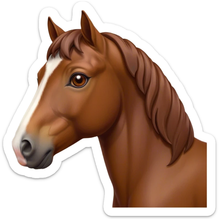 Cinematic Noble Brown Welsh Pony Portrait Emoji, Poised and sturdy, with a well-muscled build draped in a rich, chestnut-brown color, expressive eyes and a gracefully refined head with a gentle, noble profile, Simplified yet sharp and sophisticated features, highly detailed, glowing with a warm, earthy glow, high shine, intelligent and resilient, stylized with an air of pastoral elegance, focused and determined, soft glowing outline, capturing the essence of a watchful and confident brown Welsh pony that appears ready to gallop out of the screen with effortless strength! sticker