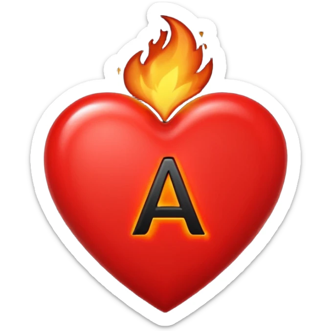 fireheart with letter A, heart is red and colour of A is black sticker