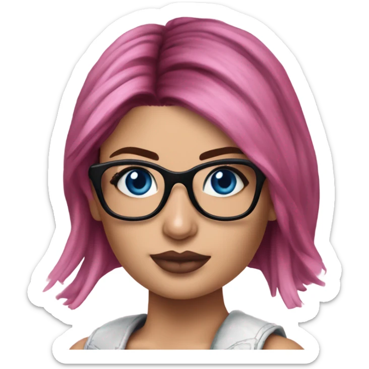 Photo Realistic kylie jenner stylish pink hair BLUE eyes and glasses edgy sticker