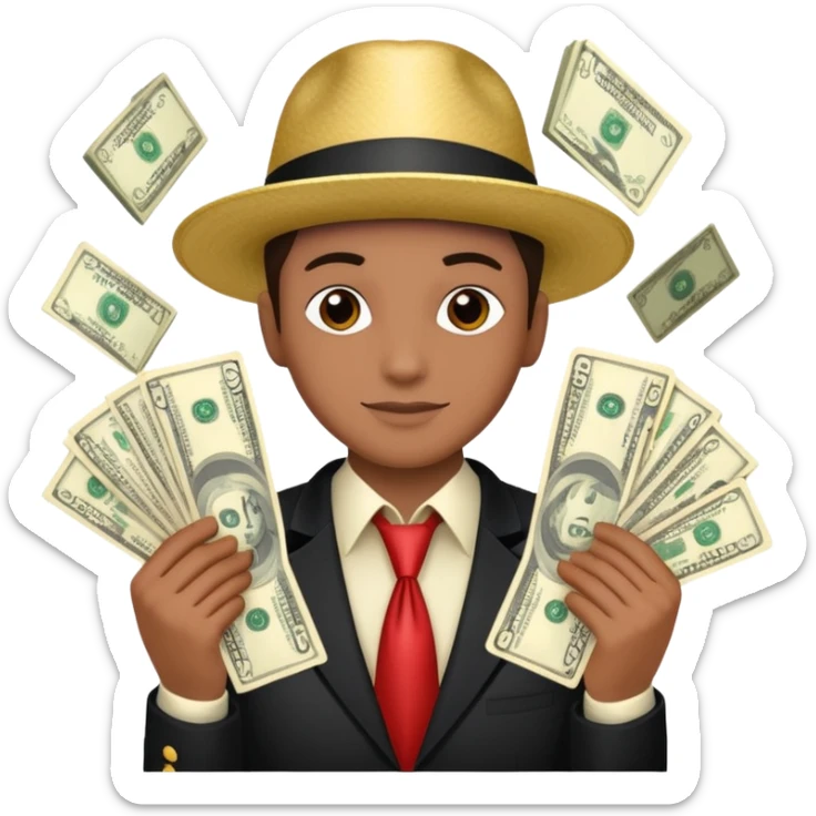 Add more cash flying around, bundles of US dollars, casino winnings vibe, lucky flight, jackpot feeling sticker