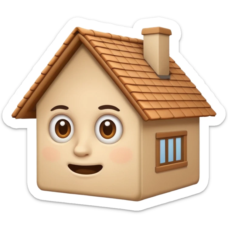 head in the shape of a house, cartoon roof cartoonish looking  sticker