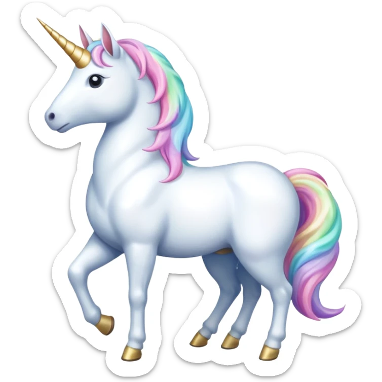 Create a single emoji of a Unicorn in full body, shown at a slight side angle in a natural, characteristic pose with a horn. clearly recognizable. No background.
 sticker