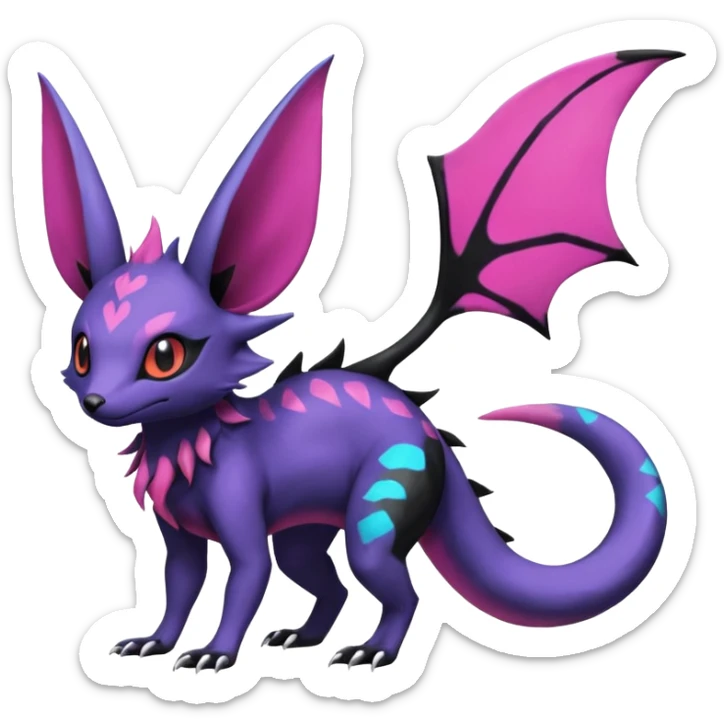 Rare epic aesthetic colorful Salandit-Noibat-Eevee-Genet-species-Fakemon-hybrid-creature, with markings, full body sticker