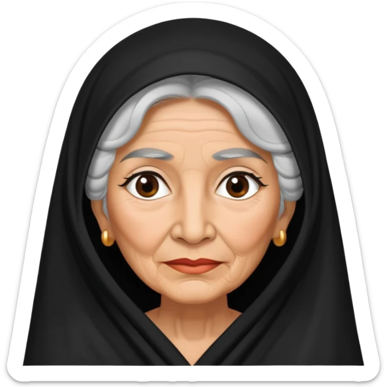 Older Mexican lady with black and white hair and black veil  sticker