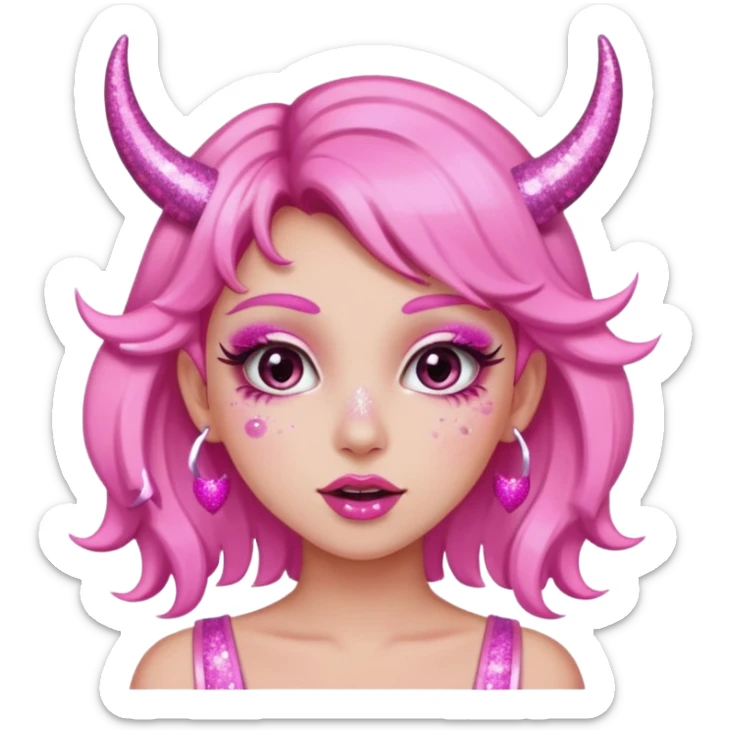 glitter pink girl naughty selfie glitter pink horns sticker