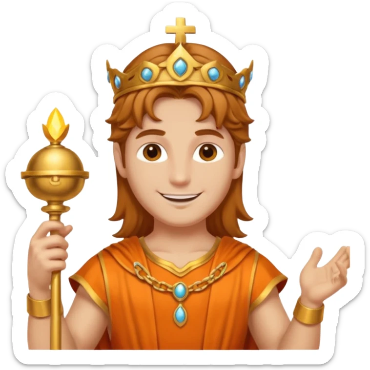 Mercury, Message God from Rome Mythology with long light brown hair , orange and gold outfit, sticker