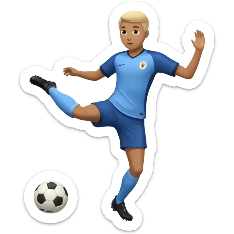 Can you generate an Apple style emoji of a Rabona soccer shot. A rabona shot is when a player strikes the ball with his kicking foot wrapping around his standing leg sticker