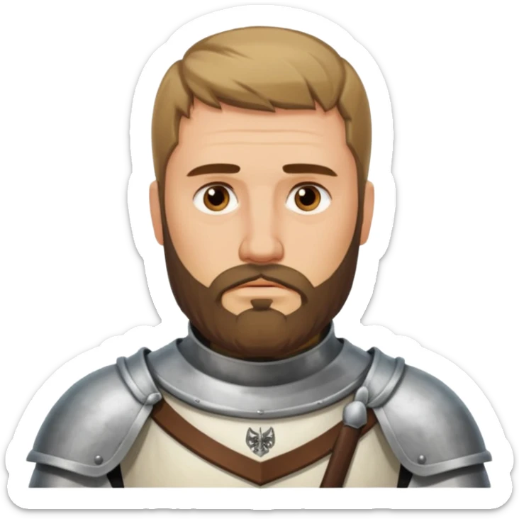 Hazme el emoji de un caballero medieval con actitud muy masculina en diversos estados de animos de los caballeros teutonicos pensativo tocandose la barbilla con la mano sticker