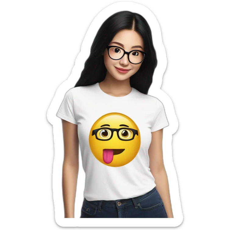 FCB girl long black hair with glasses official t-shirt sticker