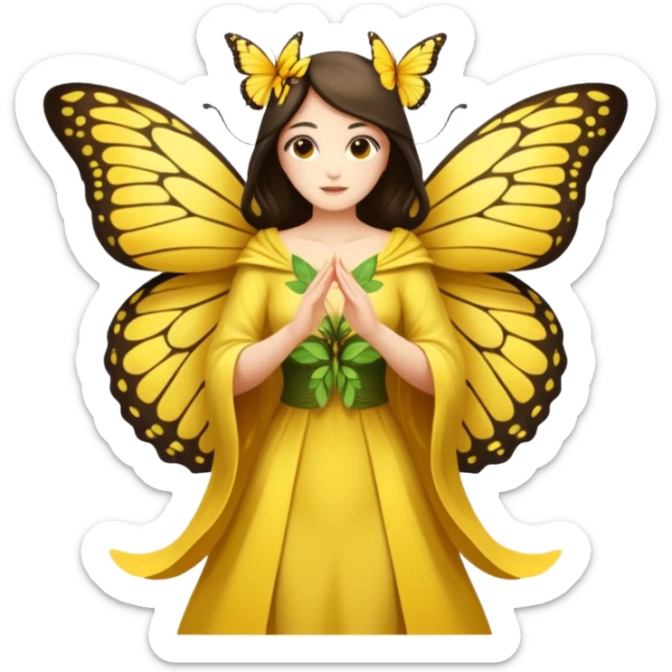 nature spirit woman dressed as butterfly herald yellow, wing sleeves spread sticker