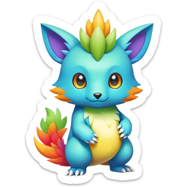 Cute cool colorful fantasy animal hybrid Fakemon full body sticker