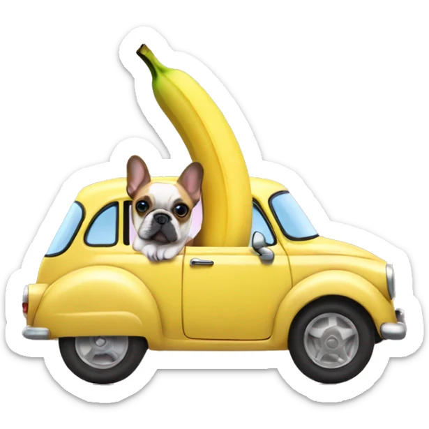 Banana car with a French bulldog in the car sticker