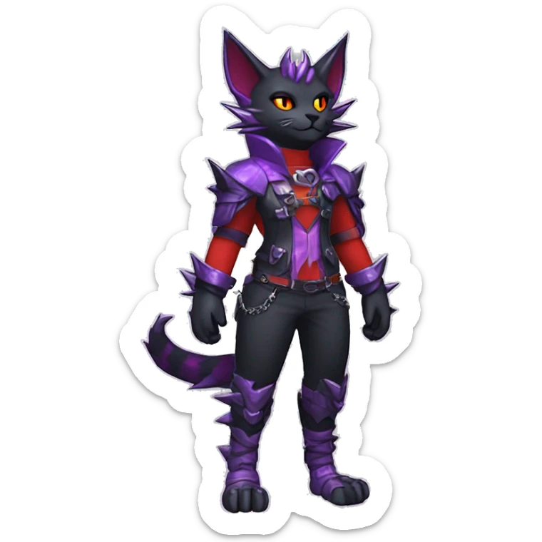 Anthro cool cute pretty black punk red Purple ethereal fantasy nargacuga-bat-cat-Fakemon spiked collar harness full body sticker