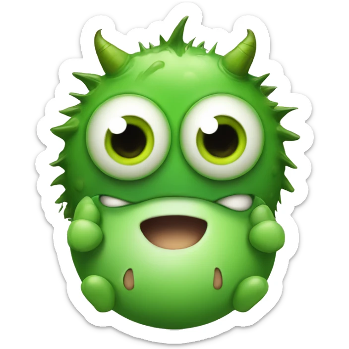 little green monster, small with a round head and big round eyes and have one eyes sticker