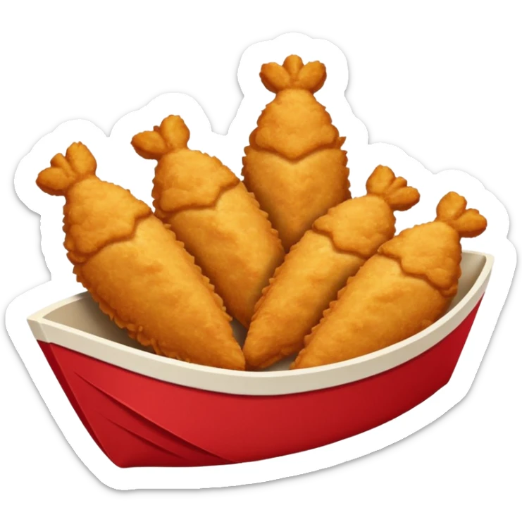 Five delicious breaded chicken tenders in a red paper food boat sticker