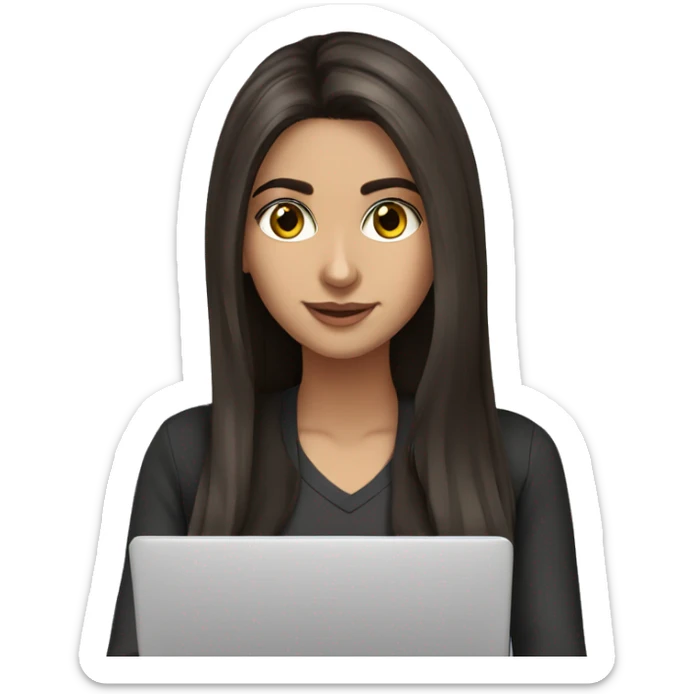 Beautiful Armenian girl, brunette, long hair, Black eyes, typing on laptop sticker