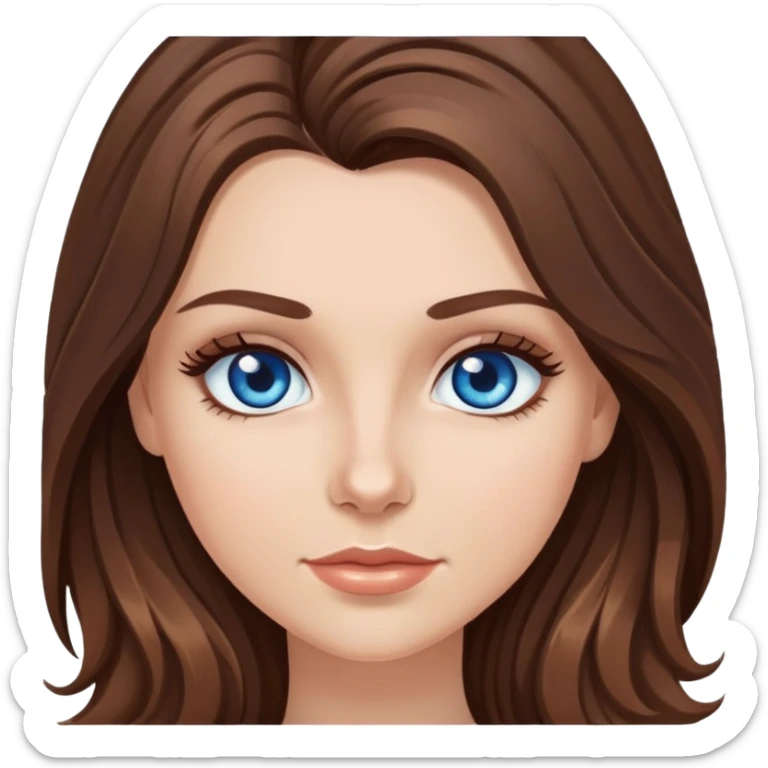 a white girl with long slightly wavy brunette hair and brown highlights and blue eyes with long eyelashes  sticker
