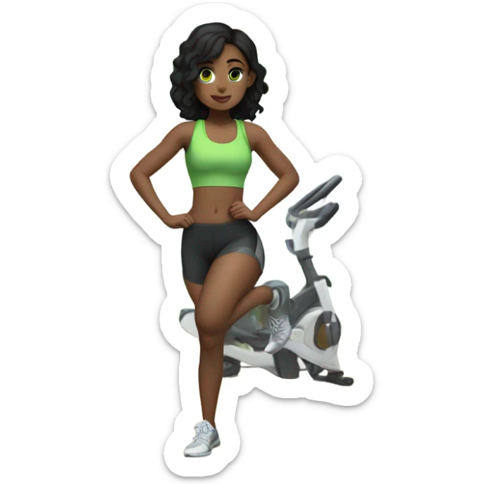 a girl with black hair and green eyes at the gym sticker