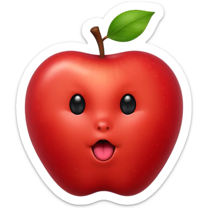 Create an emoji of a red apple with black eyes and a black line for a mouth with its tongue barely sticking out sticker