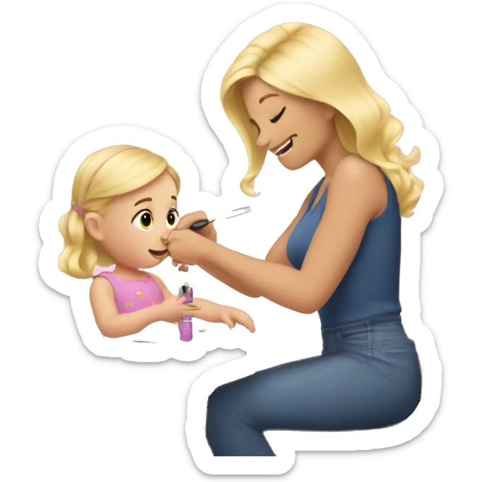 blonde babydaughter gives blonde dad a manicure sticker
