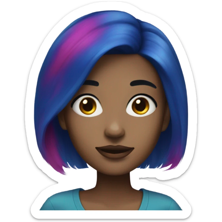 Young woman with dark blue hair, blue skin and magenta freckles sticker