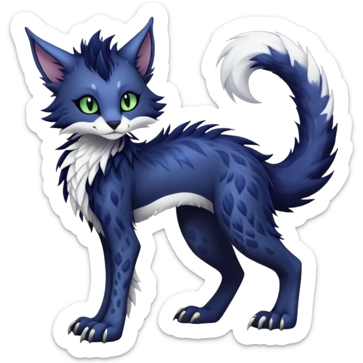 Kawaii dark edgy fantasy feline-vernid-sergal-fursona animal creature with a tufted tail full body with intricate markings  sticker