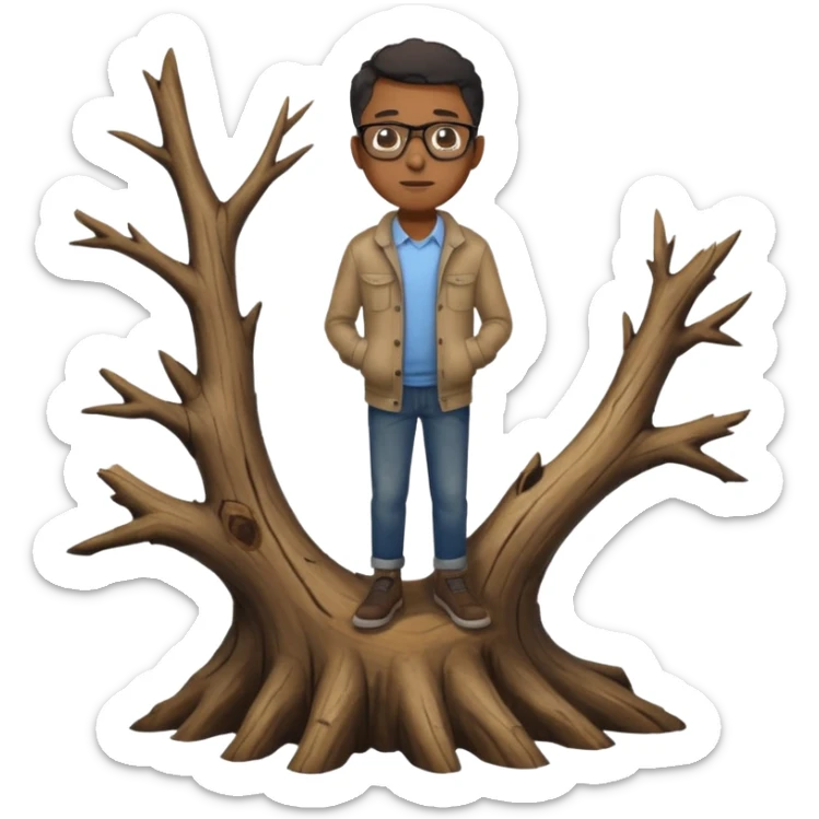 Une souche d'arbre mort avec un homme noir à lunette debout dessus sticker