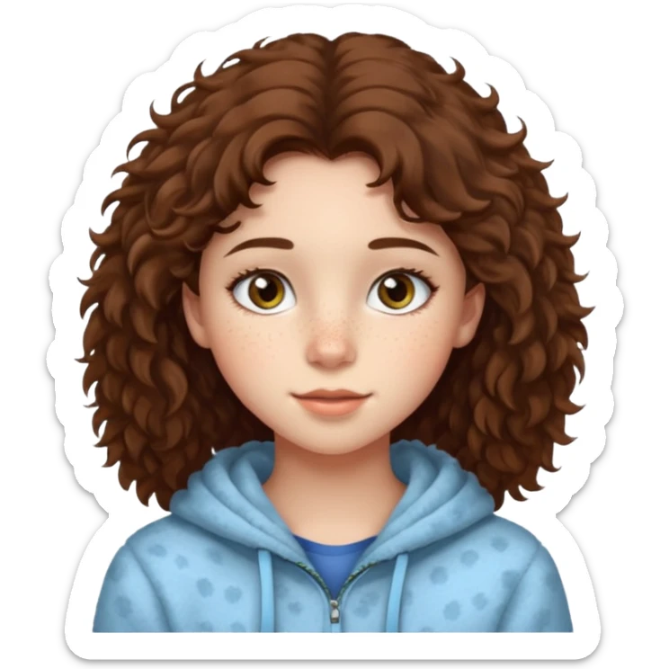 cute brunnete teen with fluffy hair light skin and freckles sticker