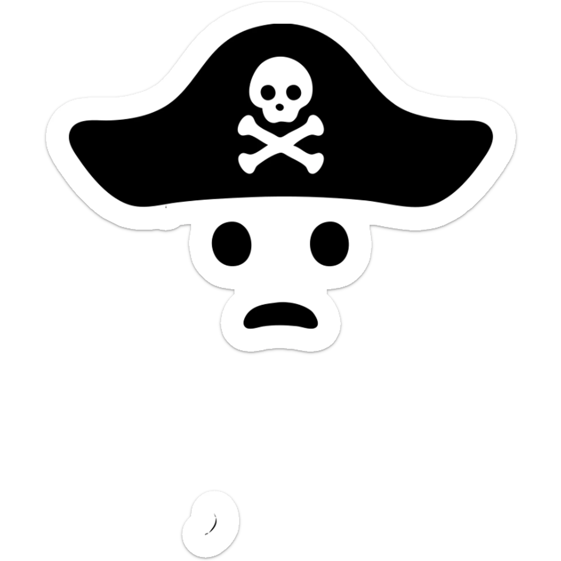 Change the swords and the pirate head to green. Ensure the background behind the swords and the head is pure white and hollow, with no black fill or shadow. Keep the hat black with the small skull-and-crossbones symbol. Maintain the clean, bold icon style. sticker