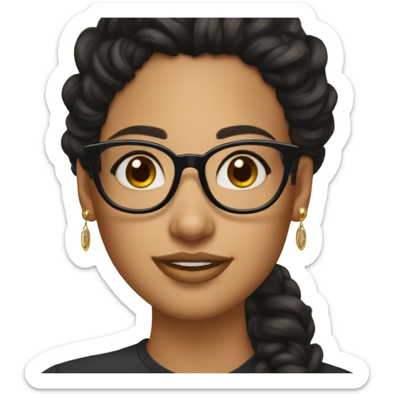 girl, big nose, long curly black hair, earrings, dark brown eyes, tan skin, freckles, glasses, glamour sticker